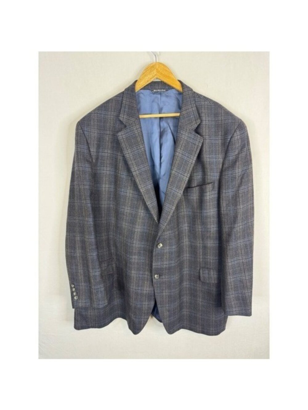 Jack Victor Exclusive Collection Mens Plaid Sport Coat Blazer Grey Blue 54